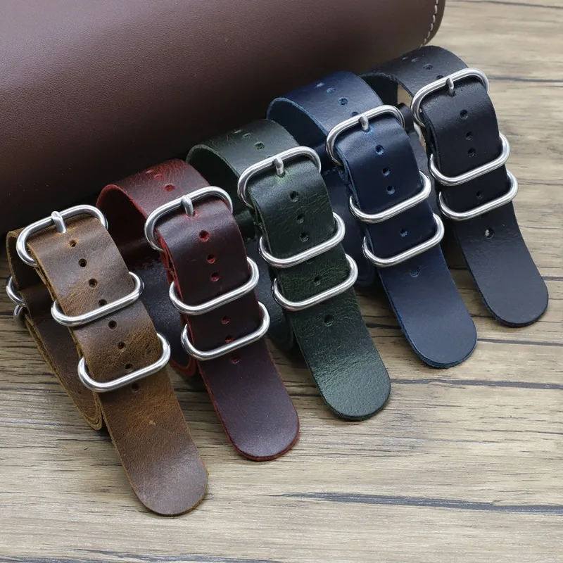 Nato Strap Nylon - Vintage Hakiki Deri saat kordonları 18mm